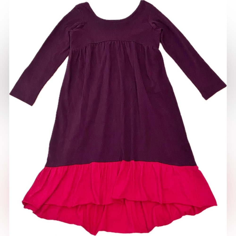 A.T.U.N. Girls Dress 10-11 Years Long Plum Purple with Punk Ruffle Ballet Neck